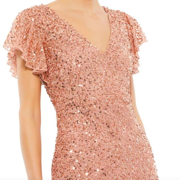 Mac Duggal Sequin Flutter Sleeve Ruffle Midi Dress - Picture 3 of 9